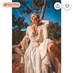 Cotton flower gauze top - cream